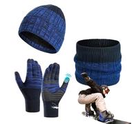 Chapeau, écharpe et gants - Bonnet doublé en | Bonnet et écharpe Gants pour écran tactile, cache-cou pour homme et femme par temps froid, Bleu marine, Refer to description