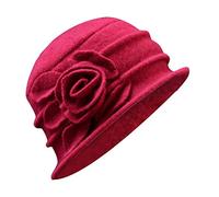 Chapeau élégant en laine pour femme - Motif floral, rouge, taille unique