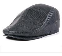 Chapeau en Cuir pour Homme, Casquette Plate en Cuir, Chapeau Gavroche avec Rabats D’Oreille, Chapeau en Cuir De Crocodile, Casquette Plate, Chaud, Protection Auditive, Black, XL