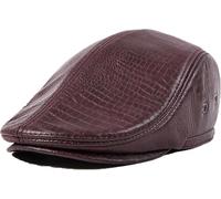 Chapeau en Cuir pour Homme, Casquette Plate en Cuir, Chapeau Gavroche avec Rabats D’Oreille, Chapeau en Cuir De Crocodile, Casquette Plate, Chaud, Protection Auditive, Brown, L
