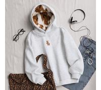 Chapeau en fausse fourrure léopard décontracté pour préadolescentes, motif étoile à cinq branches et imprimé léopard, convient au style de rue, Sweat-shirt à capuche 8Y,9Y,10Y,11Y,12YCartoonPolyester