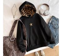 Chapeau en fausse fourrure léopard décontracté pour préadolescentes, motif étoile à cinq branches et imprimé léopard, convient au style de rue, Sweat-shirt à capuche 8Y,9Y,10Y,11Y,12YGéométrique,graph