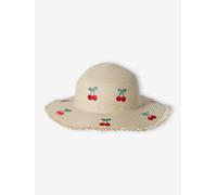 Chapeau en paille de papier avec cerises brodées fille écru 8/10A
