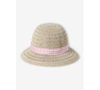 Chapeau en paille de papier et ruban vichy bébé fille écru 37/43CM (3/6M)