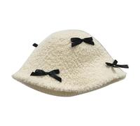 Chapeau en polaire pour étudiants adultes coupe-vent hiver joli nœud seau garder au chaud ski cyclisme chapeaux pour femme pour temps froid pour la mode, blanc, Taille unique