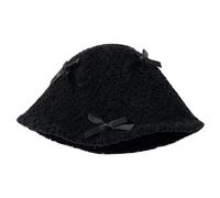 Chapeau en polaire pour étudiants adultes coupe-vent hiver joli nœud seau garder au chaud ski cyclisme chapeaux pour femme pour temps froid pour la mode, Noir , Taille unique