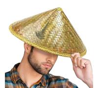 Chapeau en rotin pour adulte fait à la main 36 cm, chapeau de pêcheur chinois rétro en bambou ou rotin, imperméable, léger, respirant et réglable, pour le jardinage, le camping, la randonnée