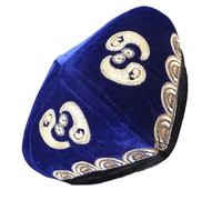 Chapeau en velours confortable et réglable unisexe brodé culturel chinois pour les amateurs de mode et de tradition, chapeau de costume national, bleu marine, 57/58 cm