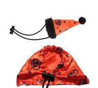Chapeau et cape d'Halloween motif dragon barbu avec imprimé citrouille réglable chapeau doux et confortable pour animal domestique