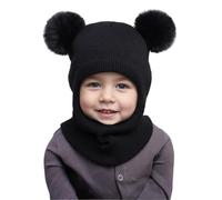 Chapeau et Écharpe de Bébé d'Hiver Mignon Ours Bonnet Écharpe Ensemble Cagoule Hiver Bébé Bonnet Tricoté avec Double Pompon Bonnet Beanie Enfants pour 6 Mois -8 Ans (FR/ES, Numérique, 36, 54, Noir)