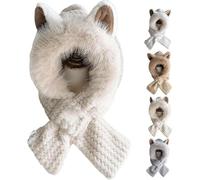 Chapeau et écharpe Fox Ears 2 en 1, Bonnet et écharpe Fox Ear Scarf Beanie Integrated Ear Protection, Bonnet et écharpe Coupe-Vent pour Femmes (Plush, Beige)