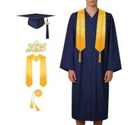Chapeau et robe de remise de diplôme 2026, costume unisexe 2026 mat - Costume de remise de diplôme bleu foncé/noir - pour lycée, baccalauréat, étudiants, hommes et femmes