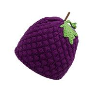 Chapeau fantaisie sans bord sur le thème des fruits - Crochet à la main - Chapeau d'hiver pour femme et adolescente - Style années 2000 - Accessoire de tête de mode - Fruit tricoté, Chapeau Violet