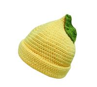 Chapeau fantaisie sur le thème des fruits - Crochet à la main - Tête de mort d'hiver pour femmes et adolescents - Style années 2000 - Accessoire de tête de mode - Fruit tricoté, Chapeau jaune citron