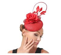 Chapeau Fascinator Femme Charmant chapeau de mariage for femme, chapellerie, plumes, fleurs, fascinateurs, bandeau for dames, fête, thé, dîner, coiffe Pour les fêtes(Red)