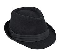 Chapeau Fedora Classique à Bord Court pour Homme - Chapeau Fedora Vintage Manhattan structuré - Unisexe - Taille 7 1/4, Noir, Taille M