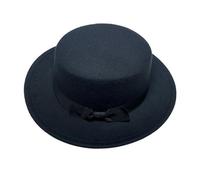 Chapeau Fedora classique à large bord avec nœud pour homme et femme - Haut plat - Style vintage - En feutre - Noir