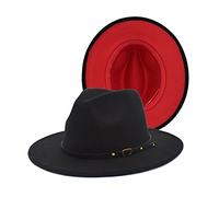 Chapeau Fedora classique à large bord bicolore en feutre Panama avec boucle de ceinture pour homme et femme