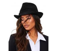 Chapeau Fedora classique en feutre pour homme - Manhattan - Gangster - Trilby - Avec bande - Unisexe - Structuré - Taille : S, noir, Taille M