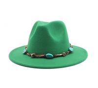 Chapeau Fedora classique Western en laine noire avec bande d'accentuation turquoise, large bord, vert gazon, taille unique