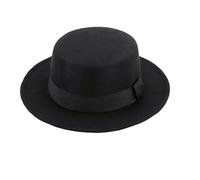 Chapeau Fedora élégant en mélange de laine mélangée noire à bord plat tendance style panama bowler jazz avec ceinture à nœud Noir Taille unique