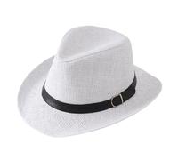 Chapeau Fedora en paille pour homme et femme - Chapeau Panama à bord court - Chapeau de soleil d'été avec boucle de ceinture Rkz321, Wh2., Taille unique