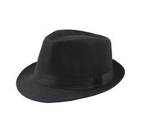Chapeau Fedora Manhattan HshDUti unisexe classique intemporelle pour hommes et femmes - Chapeau de gangster Trilby - Chapeau d'été, de soleil à bord court - Fedora Panama - Chapeau Jazz - Noir