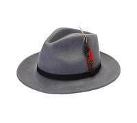 Chapeau Fedora Trilby pour homme avec bande réglable en plumes et laine style cowboy, gris, XL