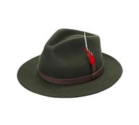 Chapeau Fedora Trilby pour homme avec bande réglable en plumes et laine style cowboy, vert olive, L