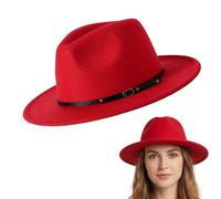 Chapeau Fedora unisexe à large bord avec boucle de ceinture réglable classique Panama Église Chapeau pour homme et femme, Rouge, M