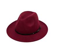 Chapeau Fedora unisexe à large bord avec boucle de ceinture réglable classique Panama Église Chapeau pour homme et femme, rouge vin, M
