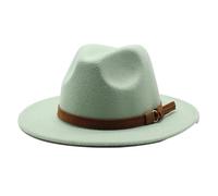 Chapeau Fedora unisexe avec ceinture en daim à large bord en feutre style panama style jazz haut tendance britannique pour homme femme, Menthe En8, M 56/58 cm