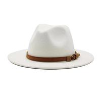 Chapeau Fedora unisexe avec ceinture en daim à large bord en feutre style panama style jazz haut tendance britannique pour homme femme, blanc, M 56/58 cm