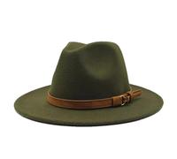 Chapeau Fedora unisexe avec ceinture en daim à large bord en feutre style panama style jazz haut tendance britannique pour homme femme, Army En8, M 56/58 cm