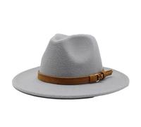 Chapeau Fedora unisexe avec ceinture en daim à large bord en feutre style panama style jazz haut tendance britannique pour homme femme, Gris clair 9, M 56/58 cm