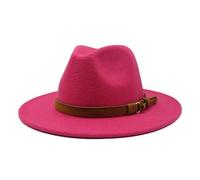 Chapeau Fedora unisexe avec ceinture en daim à large bord en feutre style panama style jazz haut tendance britannique pour homme femme, rose rouge, M 56/58 cm