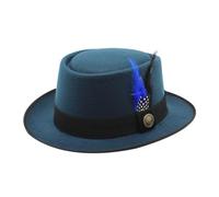 Chapeau fedora unisexe en laine de style bavarois traditionnel avec plume pour la fête de la bière, les fêtes en plein air, les fêtes de la bière (bleu foncé, taille unique)