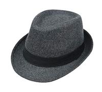 Chapeau Fedora unisexe vintage à large bord pour hommes et femmes, haut plat, couleur unie, bordure incurvée, chapeau plat pour femmes avec petites têtes, gris, Taille unique