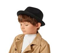 Chapeau Fedoras à bord court Frdoras-Trilby-Hat classique des années 20 en feutre pour enfants de 4 à 8 ans, taille S-M, noir 2, 4-8 ans