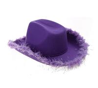 Chapeau Fedoras avec bordure en fourrure pour enterrement de vie de jeune fille, accessoire de fête, chapeau de cowgirls à plumes pour enterrement de vie de jeune fille