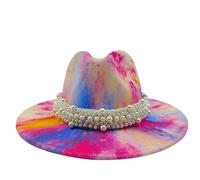 Chapeau Femme avec Effet Tie-Dye | Chapeau Panama à Large Bord Peint en 3D pour Fêtes | Accessoire de Mode Unisexe, orange., M