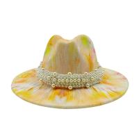 Chapeau Femme avec Effet Tie-Dye | Chapeau Panama à Large Bord Peint en 3D pour Fêtes | Accessoire de Mode Unisexe, jaune, M