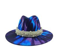 Chapeau Femme avec Effet Tie-Dye | Chapeau Panama à Large Bord Peint en 3D pour Fêtes | Accessoire de Mode Unisexe, Bleu et noir, M