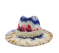 Chapeau Femme avec Effet Tie-Dye | Chapeau Panama à Large Bord Peint en 3D pour Fêtes | Accessoire de Mode Unisexe, Bleu rouge, M