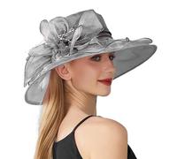 Chapeau Femme Bleu Chapeau de Soleil Femme Couleur Unie Grande Forme de Fleur Femme Anglaise Élégant Tempérament Chapeau Femme Pliable, gris, taille unique