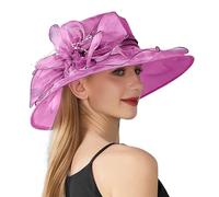 Chapeau Femme Bleu Chapeau de Soleil Femme Couleur Unie Grande Forme de Fleur Femme Anglaise Élégant Tempérament Chapeau Femme Pliable, Rose, taille unique