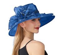 Chapeau Femme Bleu Chapeau de Soleil Femme Couleur Unie Grande Forme de Fleur Femme Anglaise Élégant Tempérament Chapeau Femme Pliable, bleu, taille unique