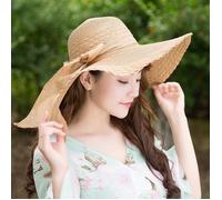 Chapeau Femme FUNMOON - Collection Panama - Chapeau de Plage en Paille avec Nœud en Ruban - Pare-Soleil - Beige