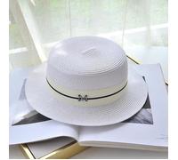 Chapeau Femme FUNMOON - Lettres M - Visière Été De Plage - Protection Solaire - Raphia - Blanc