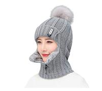 Chapeau Femme Hiver Chaud Tricoté Bonnet Et Ensembles De Cache-Cou,Bonnet Tricoté Flexible Avec Boule De Poils,Doublé En Molleton Épais Doux,fermeture éclair Réglable Pas cher